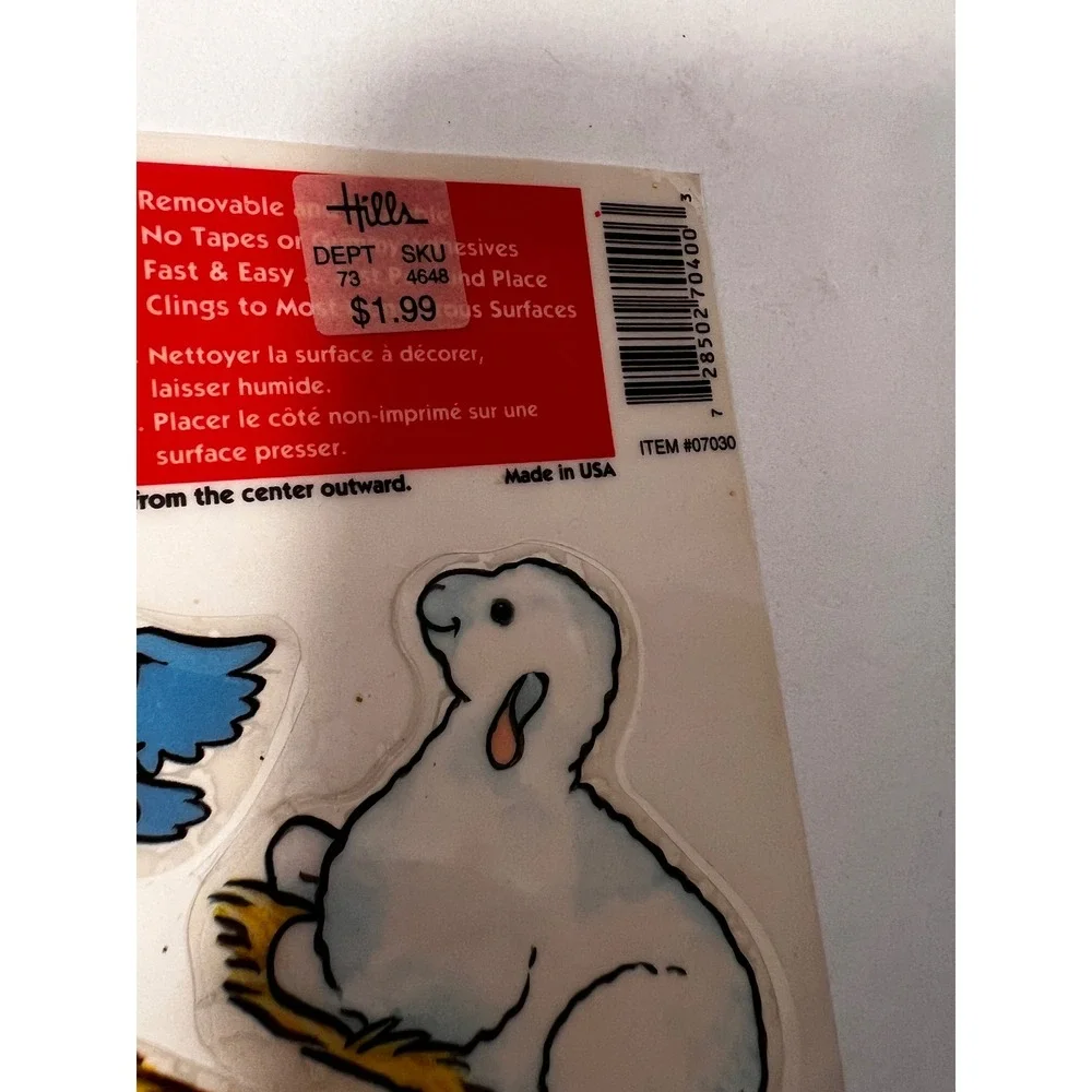 Vintage 1996 Color-Clings Christmas Window Clings Santa Nativity Bears Lot of 5